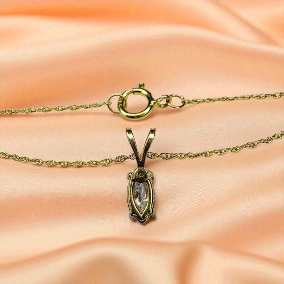 14k Gold- Natural Diamond Necklace- .40 CT- Marquise Diamond -18"- Solitaire-1g - Picture 11 of 16
